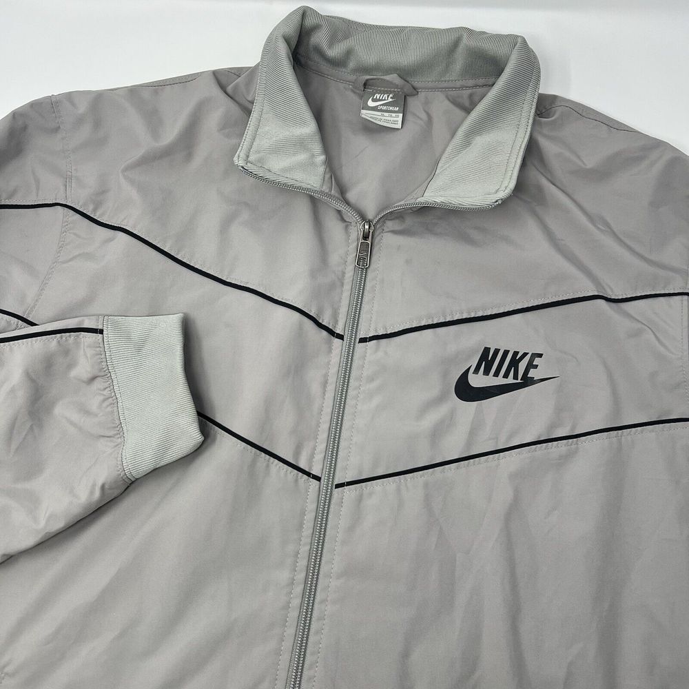 Nike Sportswear Track Jacket‎ Mens XL Gray White Full Zip Swoosh Logo 2000's Y2K